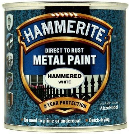 Picture of Hammerite Hammered White Metal Paint 250ml Direct To Rust