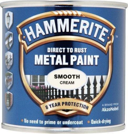 Picture of Hammerite Smooth Cream Metal Paint 250ml Direct To Rust