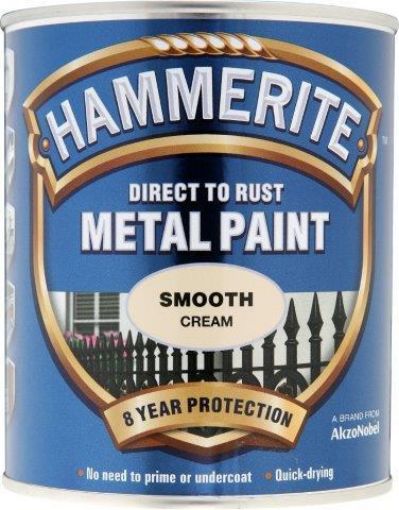 Picture of Hammerite Smooth Cream Metal Paint 750ml Direct To Rust