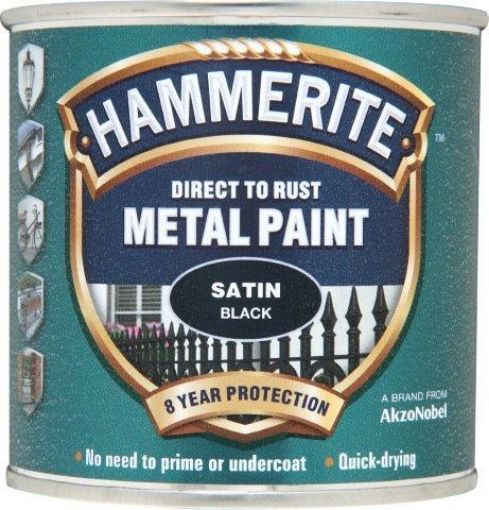 Picture of Hammerite Satin Black Metal Paint 250ml Direct To Rust