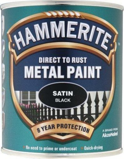 Picture of Hammerite Satin Black Metal Paint 750ml Direct To Rust