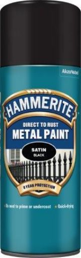 Picture of Hammerite Satin Black Metal Spray Paint 400ml Direct To Rust