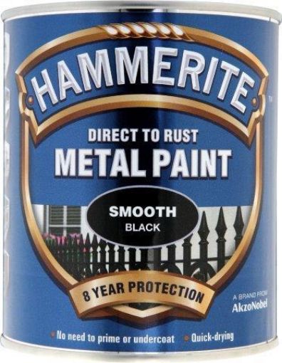 Picture of Hammerite Smooth Black Metal Paint 750ml Direct To Rust