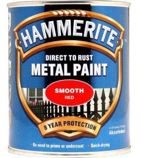 Picture of Hammerite Smooth Red Metal Paint 750ml Direct To Rust