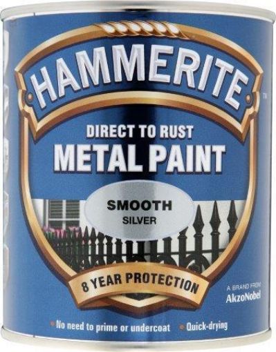 Picture of Hammerite Smooth Silver Metal Paint 750ml Direct To Rust