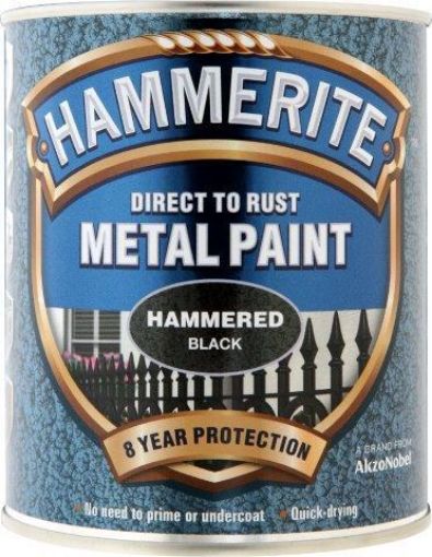 Picture of Hammerite Hammered Black Metal Paint 750ml Direct To Rust